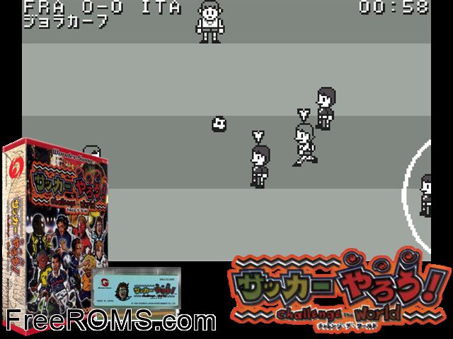Soccer Yarou! - Challenge the World (J) [M] Wonderswan game showing 3D box cover and gameplay screenshot